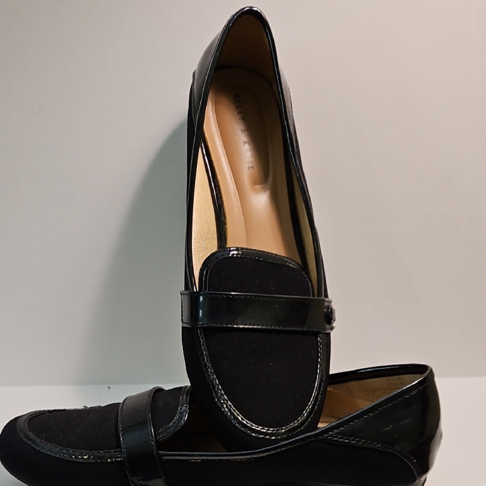 Kelly And Katie Black Cloth And Paten Loafers with Strap Detail